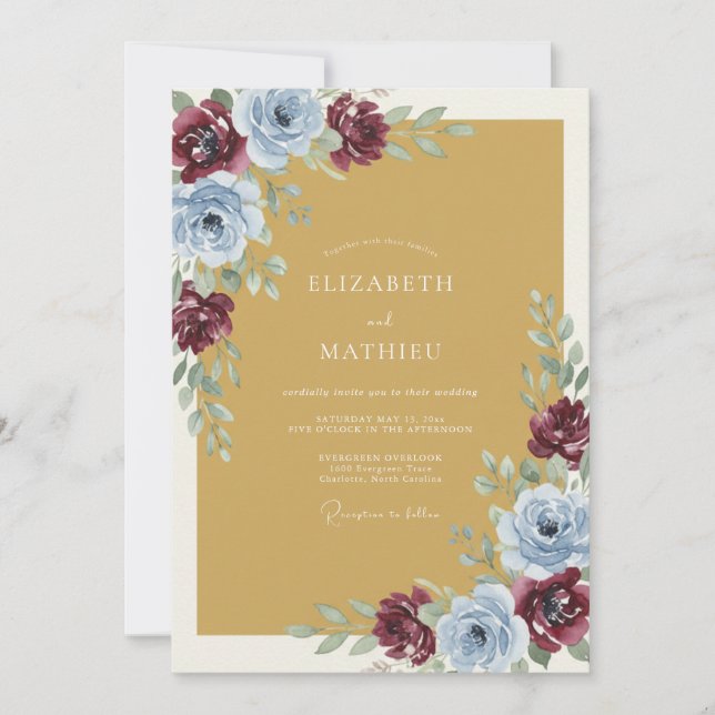 Invitación Boda Otoñal Impactante de Amarillo Mostaza (Anverso)