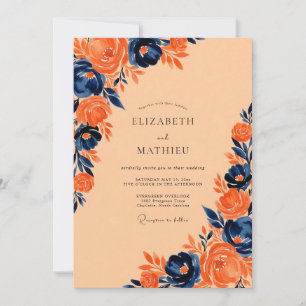 Invitación Boda Otoñal Impactante en Naranja Quemado y Azul M