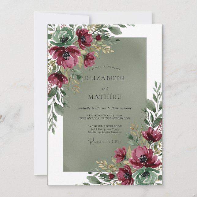 Invitación Boda Otoñal Impresionante de Borgoña (Anverso)