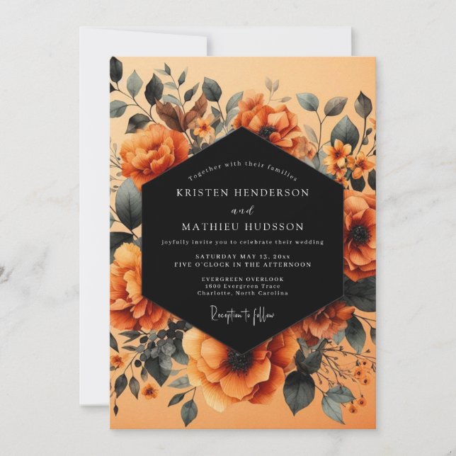 Invitación Boda Otoñal Índigo Oxidado (Anverso)
