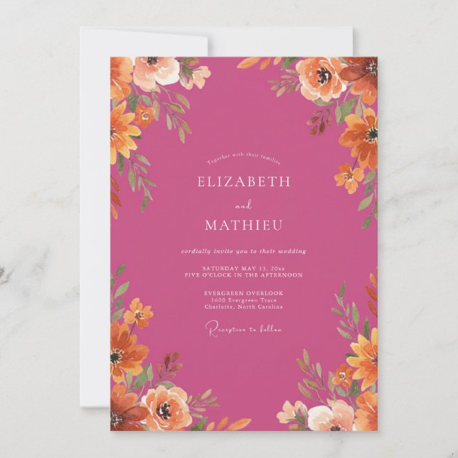 Invitación Boda Otoñal Jubilosa Magenta (Anverso)