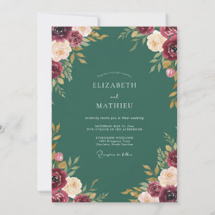 Invitación Boda Otoñal Lujosa Verde Cazador