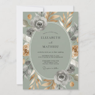 Invitación Boda Otoñal Lujosa Verde Salvia