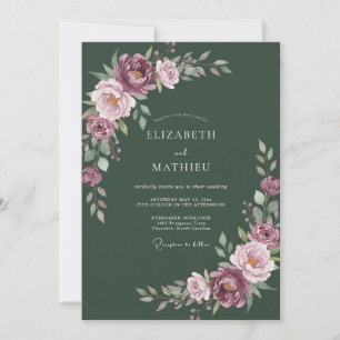 Invitación Boda Otoñal Lujuriosa Verde Oscura