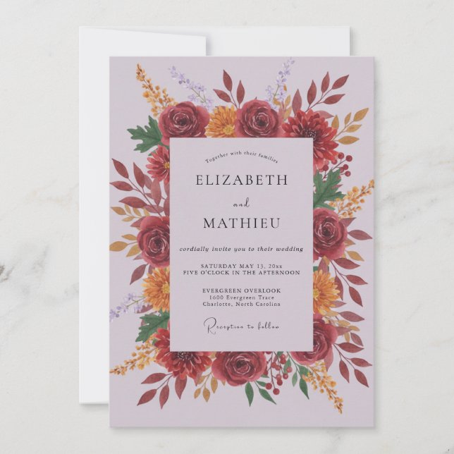 Invitación Boda Otoñal Luminosa de Borgoña (Anverso)