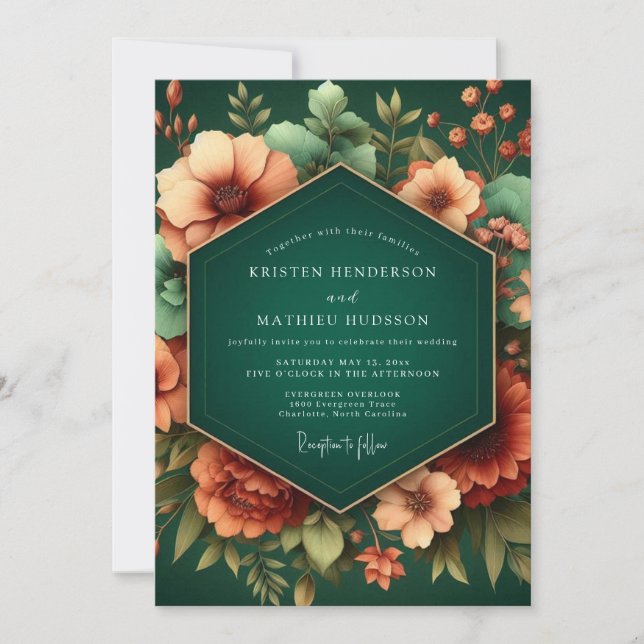Invitación Boda Otoñal Luminosa Esmeralda (Anverso)