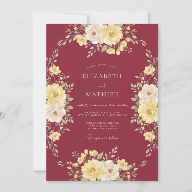 Invitación Boda Otoñal Lustrosa Granate (Anverso)