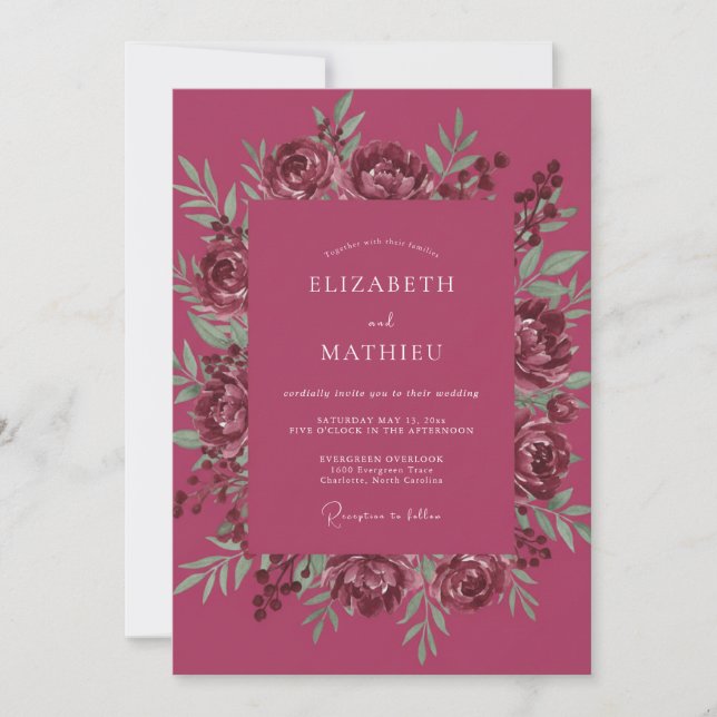 Invitación Boda Otoñal Magenta Malhumorada (Anverso)
