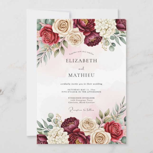 Invitación Boda Otoñal Magnífica de Borgoña (Anverso)