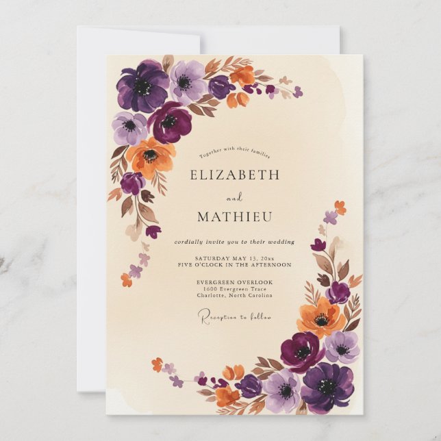 Invitación Boda Otoñal Majestuosa Ciruela (Anverso)