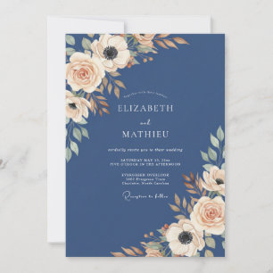 Invitación Boda Otoñal Majestuosa de Azul Marino