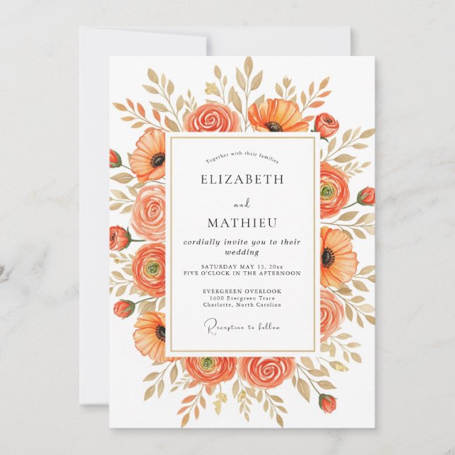 Invitación Boda Otoñal Majestuosa de Mandarina (Anverso)