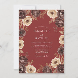 Invitación Boda Otoñal Majestuosa de Rojo Intenso