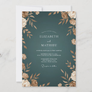 Invitación Boda Otoñal Majestuosa en Azul Teal Oscuro