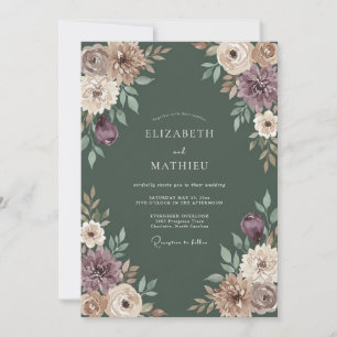 Invitación Boda Otoñal Malhumor Verde Musgo