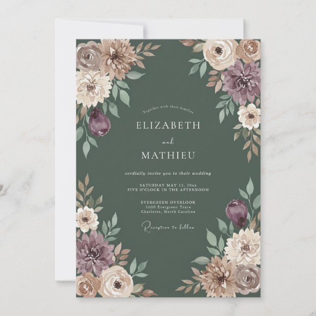 Invitación Boda Otoñal Malhumor Verde Musgo (Anverso)