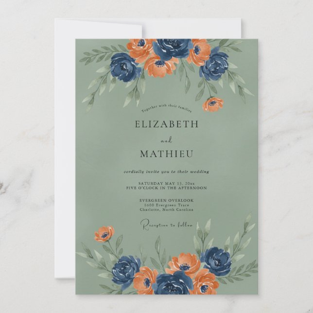 Invitación Boda Otoñal Malhumor Verde Salvia (Anverso)