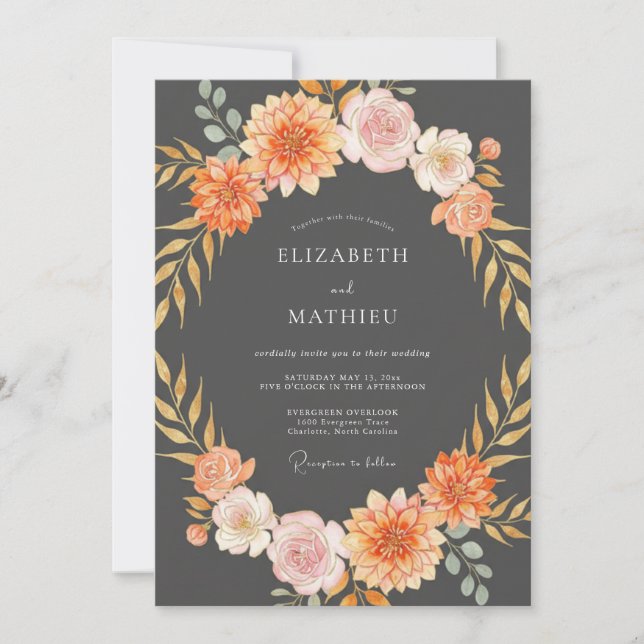 Invitación Boda Otoñal Malhumorada con Carbón (Anverso)