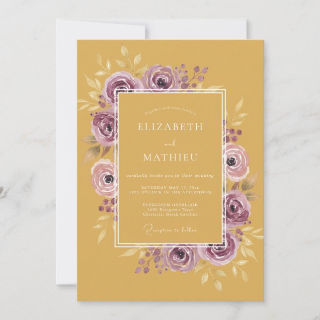 Invitación Boda Otoñal Malhumorada de Amarillo Mostaza (Anverso)