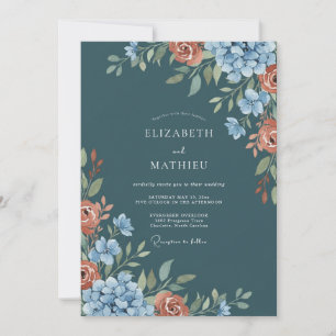 Invitación Boda Otoñal Malhumorada de Azul Teal Oscuro