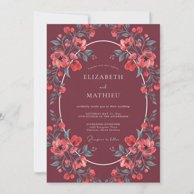 Invitación Boda Otoñal Malhumorada de Vino Rojo (Anverso)