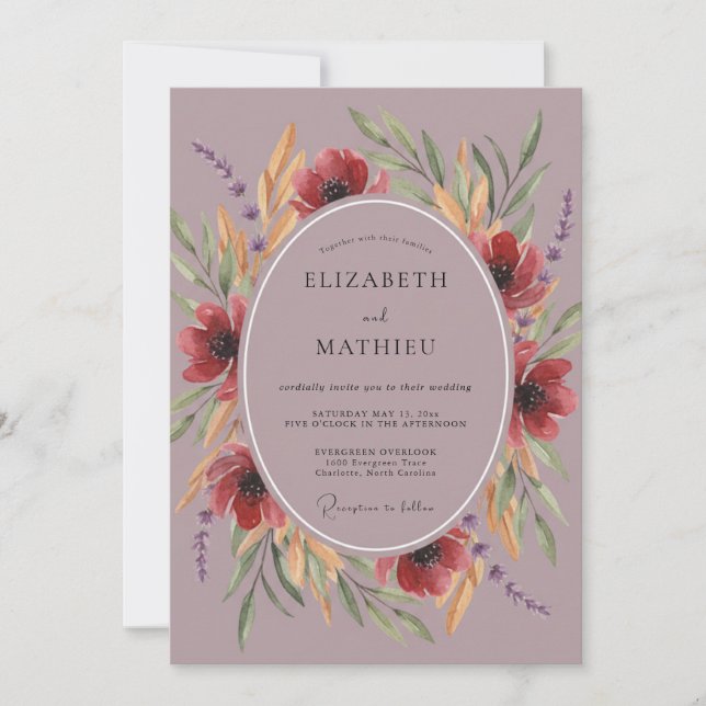 Invitación Boda Otoñal Malva Melancólica (Anverso)