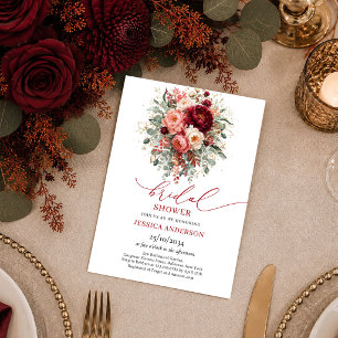 Invitación Boda otoñal moderna en borgoña dorado floral i
