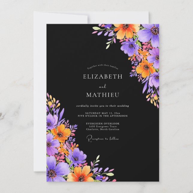 Invitación Boda Otoñal Negra Lustrosa (Anverso)