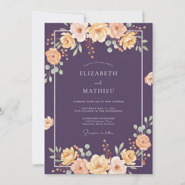 Invitación Boda Otoñal Opulenta de Ciruela (Anverso)