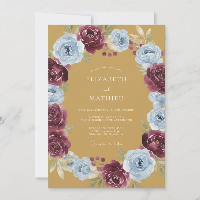 Invitación Boda Otoñal Opulenta Dorada (Anverso)