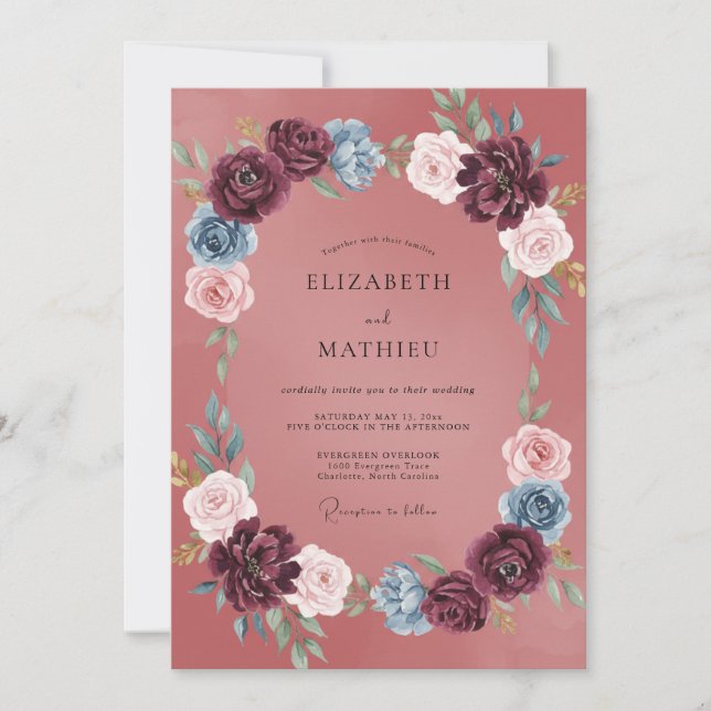 Invitación Boda Otoñal Opulenta Malva (Anverso)