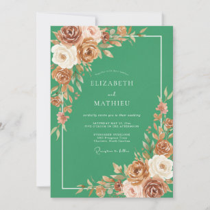 Invitación Boda Otoñal Opulenta Verde Esmeralda