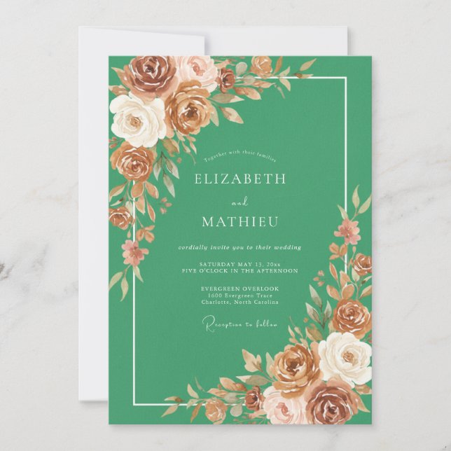 Invitación Boda Otoñal Opulenta Verde Esmeralda (Anverso)