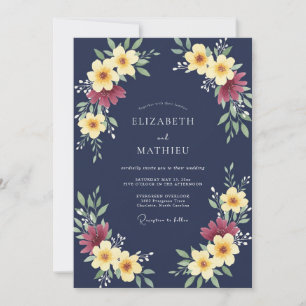 Invitación Boda Otoñal Ornata de Azul Marino