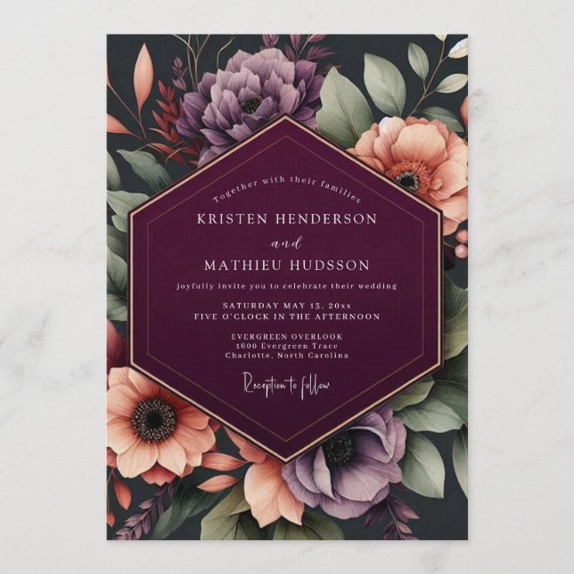 Invitación Boda Otoñal Ornata de Ciruela (Anverso)