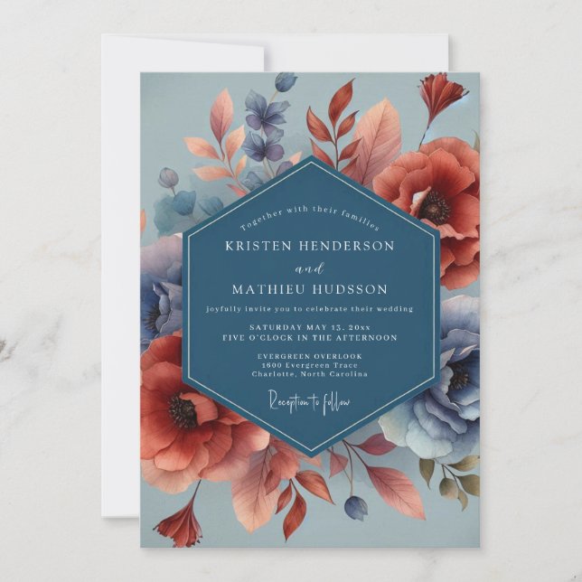 Invitación Boda Otoñal Óxido Índigo (Anverso)