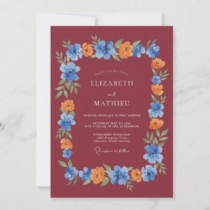 Invitación Boda Otoñal Pictórica de Color Granate