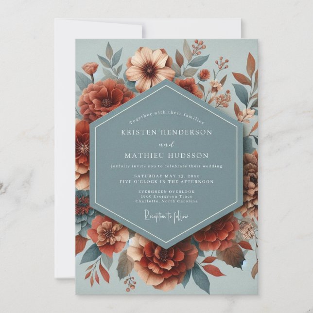 Invitación Boda Otoñal Pimentón Pizarra (Anverso)