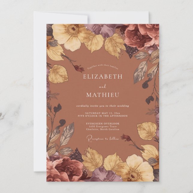 Invitación Boda Otoñal Pintada de Naranja Quemada (Anverso)