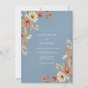 Invitación Boda Otoñal Pintoresca Azul Pizarra