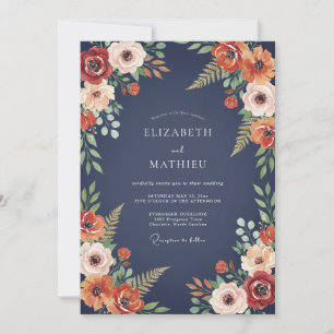 Invitación Boda Otoñal Pintoresca de Azul Marino