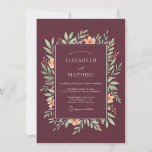 Invitación Boda Otoñal Pintoresca de Color Granate