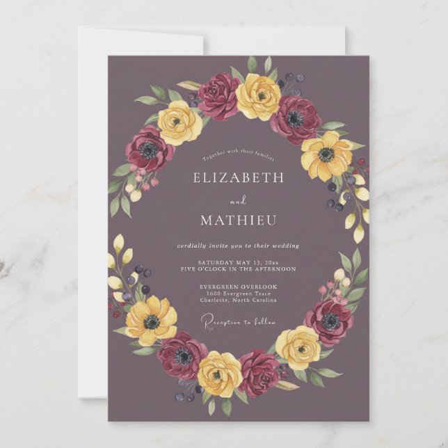 Invitación Boda Otoñal Plum Regal (Anverso)