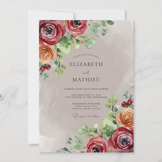 Invitación Boda Otoñal Poética de Borgoña (Anverso)