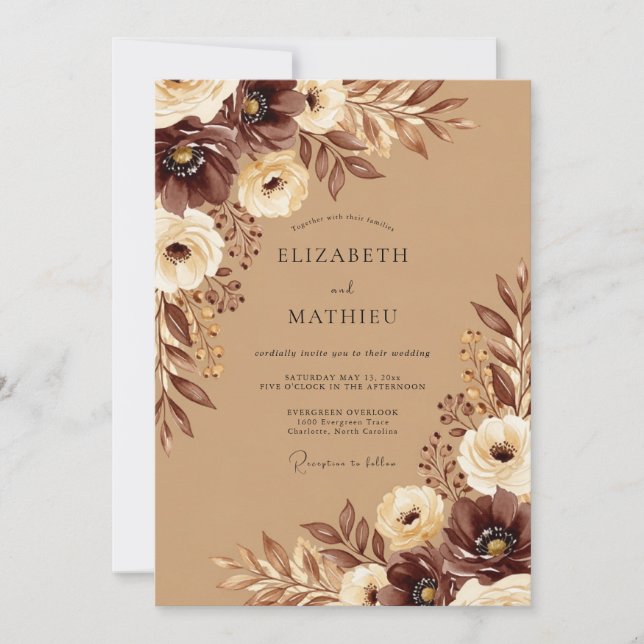 Invitación Boda Otoñal Poética de Mocha (Anverso)