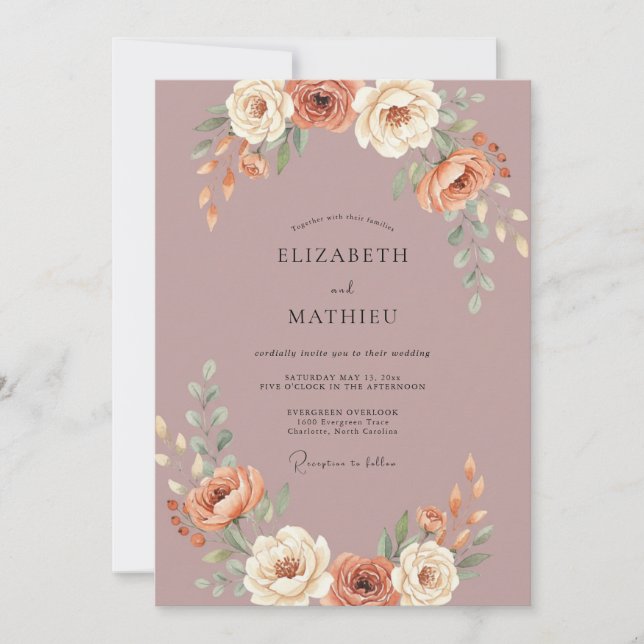 Invitación Boda Otoñal Poética Malva (Anverso)