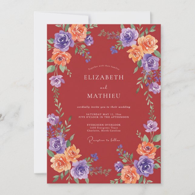 Invitación Boda Otoñal Profunda Rojo Intenso (Anverso)