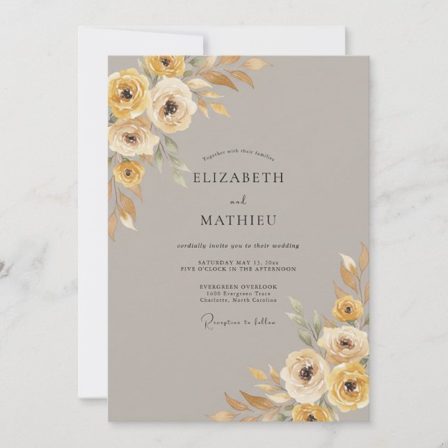 Invitación Boda Otoñal Pulida en Ocre (Anverso)