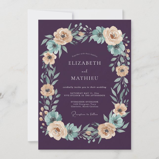 Invitación Boda Otoñal Radiante de Berenjena (Anverso)