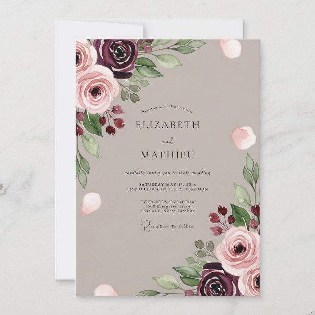 Invitación Boda Otoñal Radiante de Borgoña (Anverso)